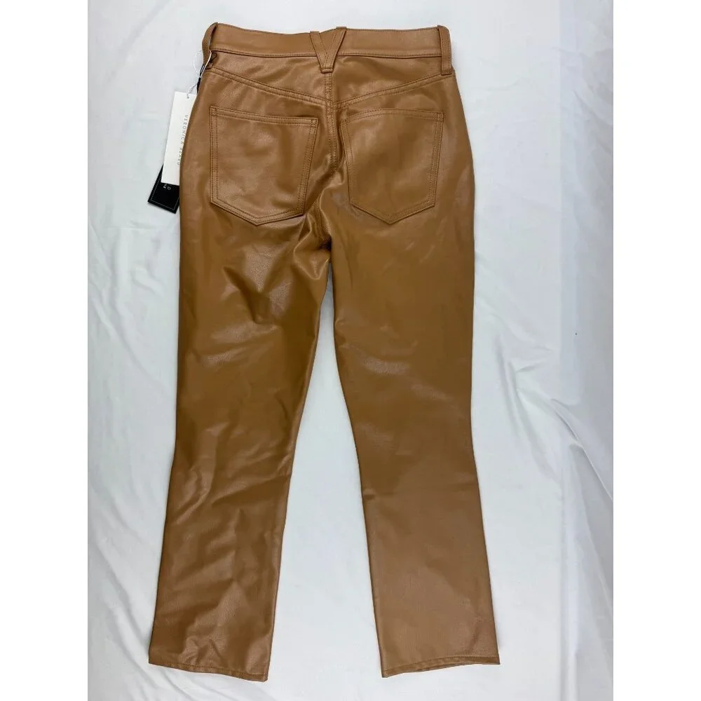 NWT Veronica Beard Carly Kick Flare Pants Vegan Leather in Camel Size 25 $348 - Picture 5 of 12